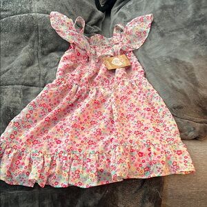 Pink and Yellow Sleeveless Sundress with Flutter Sleeves